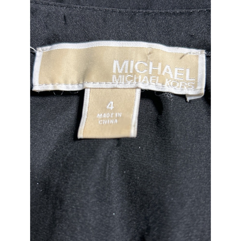 Michael Kors Black Long Sleeve Pleated Scoop Neck Blouse Gold Button‎ Size 4 - Picture 5 of 6